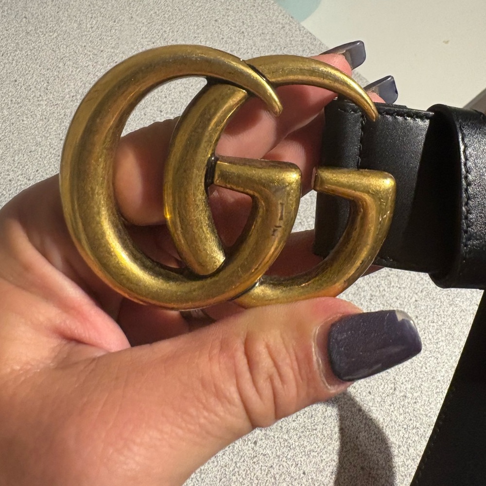 Gucci Black Belt with Gold GG Buckle